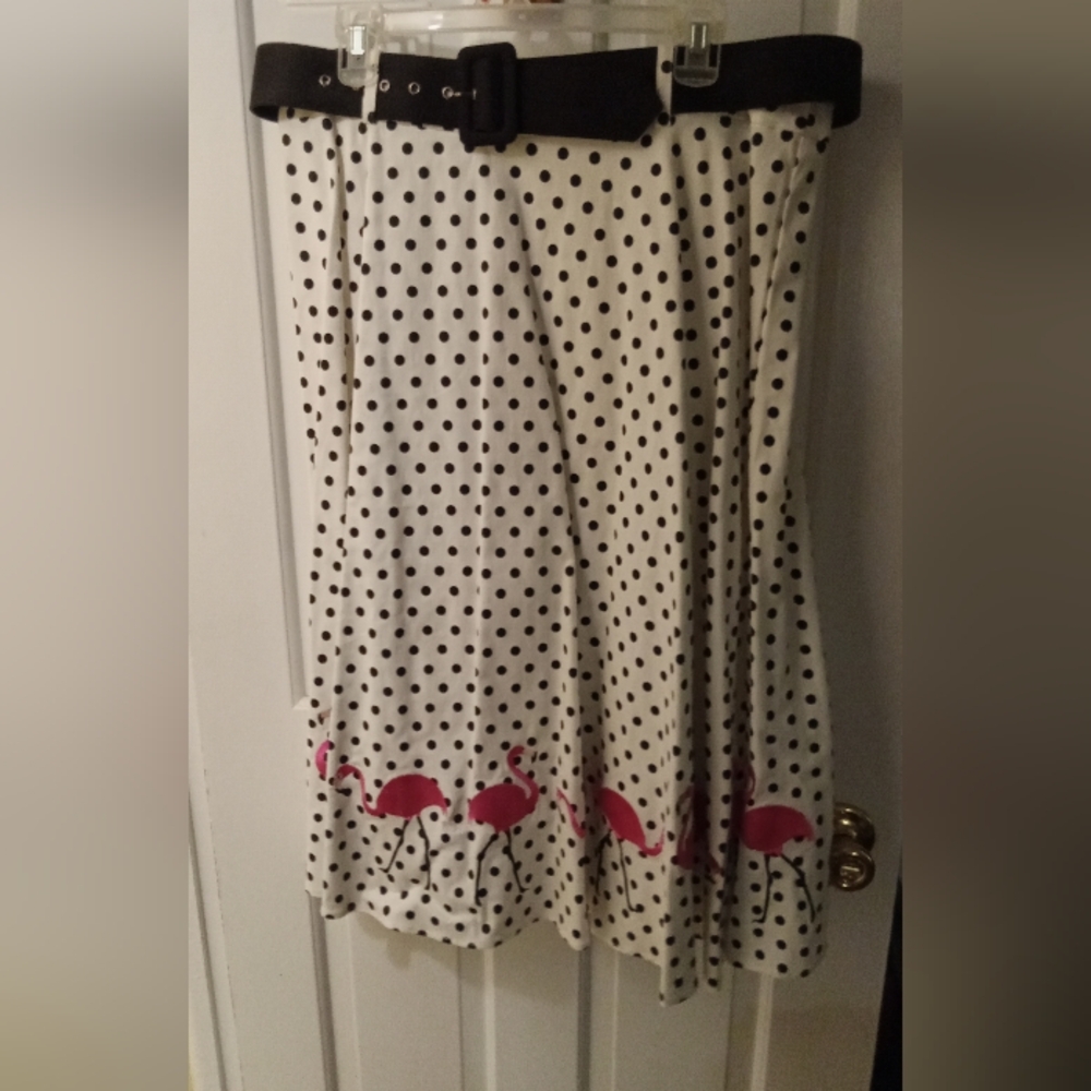 Collectif Polka Dot Skirt with Embroidered Flamingo 2X 50s Pin-Up / Rockabilly